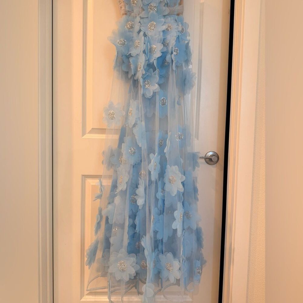 NWOT BRONX AND BANCO Rosalie Powder Blue Gown, wedding guest max dress - Picture 9 of 16